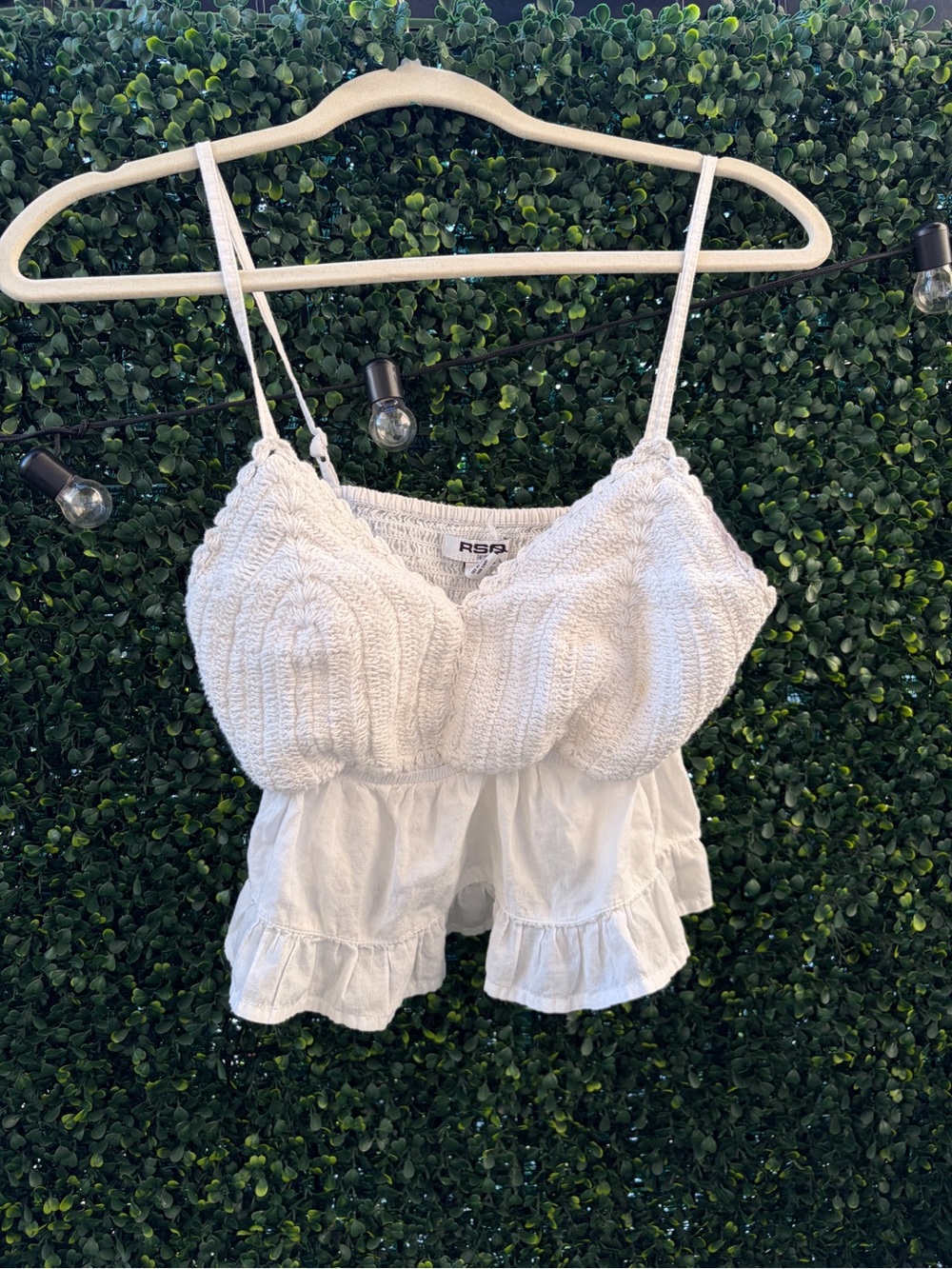 RSQ White Crochet & Ruffle Tank Top